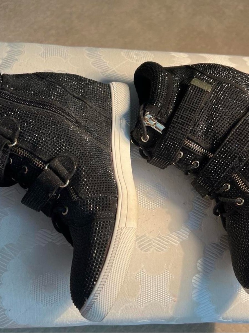 INC International Concepts Black Sparkle High-Top Sneakers with Gold Zippers - Picture 7 of 8